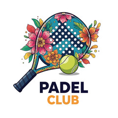 Padel Sport Club Logo with Racket and Ball