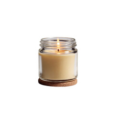 Lit Candle in Glass Jar on Cork Coaster