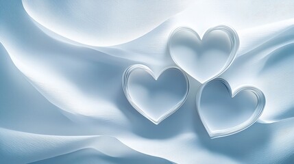 Delicate White Paper Hearts on Soft Fabric Background for Love Theme