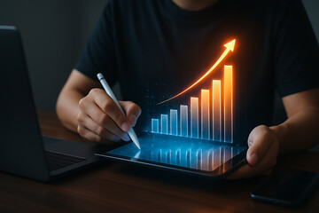 Business Growth and Financial Success on Digital Tablet