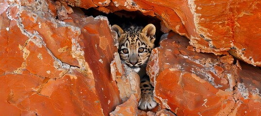 Stunning snow leopard resting gracefully on a rocky ledge in its breathtaking mountain habitat