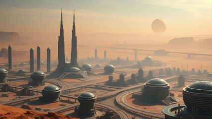 Mars Colony City with Futuristic Skyscrapers
