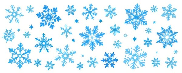 watercolor snowflakes arranged in delicate patterns, soft hand painted detail, festive winter design, gentle blue tones, seasonal decorative charm, isolated beautifully on a pure white background.