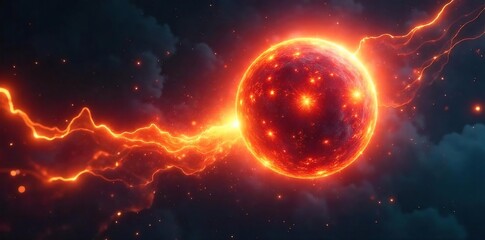 Intense fiery sphere streaks across a dark, dynamic background Perfect for fantasy, sci-fi, energy, and power-related projects Ideal for motion graphics and visual effects , abstract, mystical