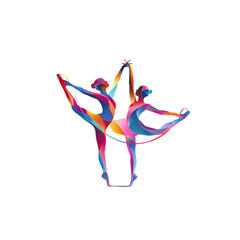 Fototapeta premium Rhythmic Gymnastics Duo Colorful Abstract Silhouette