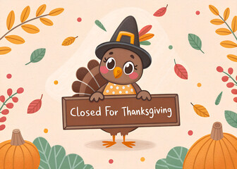 Thanksgiving Day Closure Announcement Poster Design – Office Closed Holiday Notice