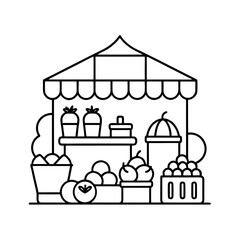  farmers market with food stalls baskets