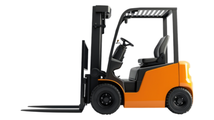 An Industrial Lift Truck for Moving Cargo, Cut Out, Clipping Path, Isolated on a Transparent PNG Background.