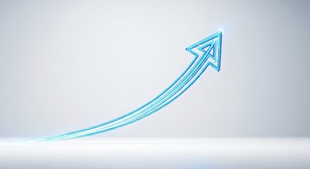 A bright blue upward trending arrow indicating business growth financial success and positive market performance
