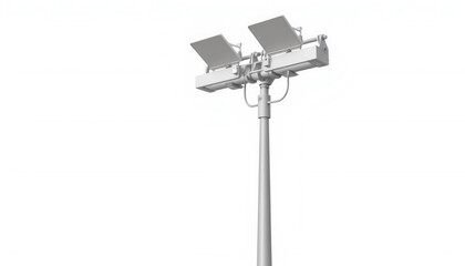 Outdoor lighting pole with floodlights on a white background  