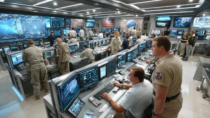 Command Center: A team of professionals diligently monitor an array of displays, indicators and data, showcasing the operational nerve center of a critical infrastructure. - Powered by Adobe