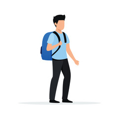 Obraz premium Young Man Walking Backpack Casual Style