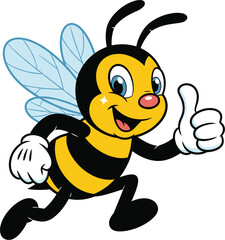 Happy Cartoon Bee Giving Thumbs Up – Cute Flying Insect Mascot Vector Illustration for Kids, Nature, Logo, and Educational Designs