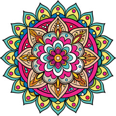Adobe Illustrator Artwork  Intricate floral mandala design with pink and teal colors on white background
