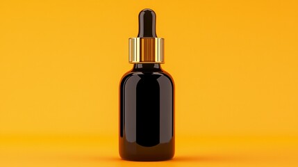 Naklejka premium Sleek Black Bottle with Gold Dropper on a Vibrant Orange Background Studio Shot