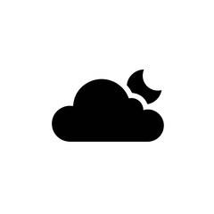 Simple flat design vector illustration of a partly cloudy night sky, featuring a black cloud silhouette and a crescent moon icon