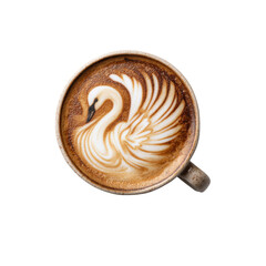 Elegant Swan Latte Art in Coffee Cup - Overhead View