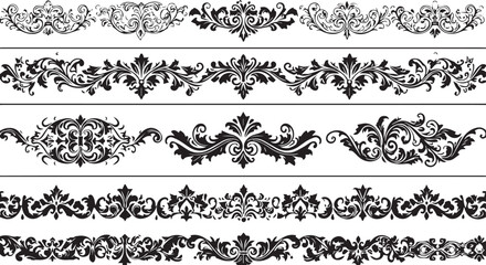 Collection of Five Black Decorative Ornate Flourish Borders and Dividers vector illustration