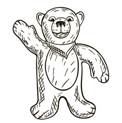 Cute sketch illustration of a teddy bear. Kids plush toy. Bear for logo, design and greeting card