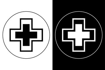 Fototapeta premium Medical Cross Healthcare Icon Black and White Background.