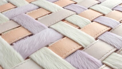 Fototapeta premium Tactile Harmony – Pastel Weave of Leather and Faux Fur, Texture, Fashion, Craft, Material, Close-up
