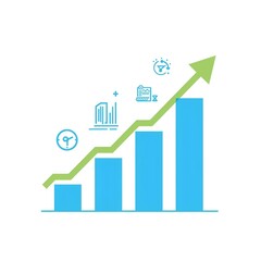 Business Growth Visualization Ascending Bar Graph with Icons Depicting Progress