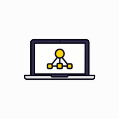 Fototapeta premium A sleek laptop displays a hierarchical network structure, symbolizing data organization, connectivity, and digital systems in a modern technological context.