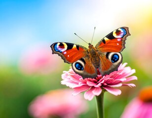 Beautiful butterfly on a pink flower, vibrant colors