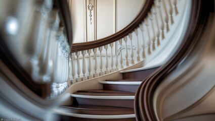 Elegant spiral staircase winding upwards in luxury home