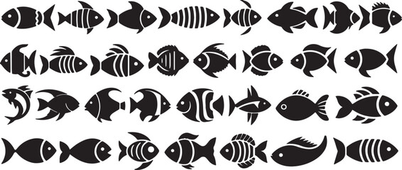 Naklejka premium fish, illustration, design, black, silhouettes, vector