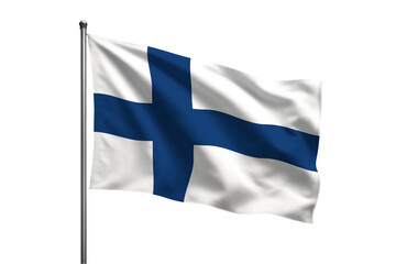 Obraz premium A waving flag of finland with a blue nordic cross on a white background against a black backdrop