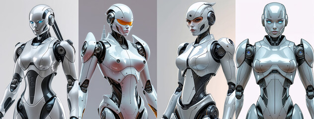 Four female robots showing artificial intelligence technology