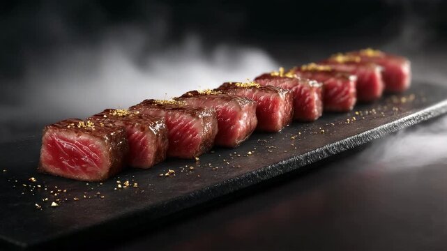 料理が金箔と幻想的なスモーク演出盛り