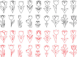 outline, illustration, tulip, design, black, icons, vector