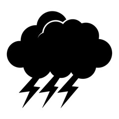 Silhouette vector storm cloud with lightning bolts icon isolated