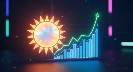 Glowing Sun and Upward Trend Graph Symbolizing Digital Growth, Energy, and Positive Progress