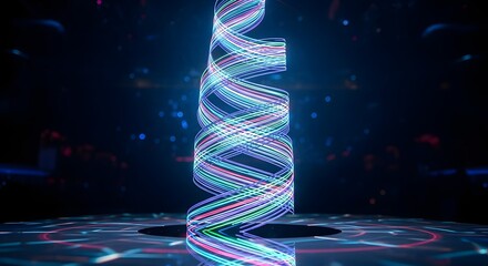 Vibrant Digital Helix Structure with Neon Glow in Abstract Cyber Space
