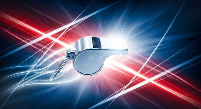 Metallic Whistle with Dynamic Red and Blue Light Trails for Sports and Authority Concepts