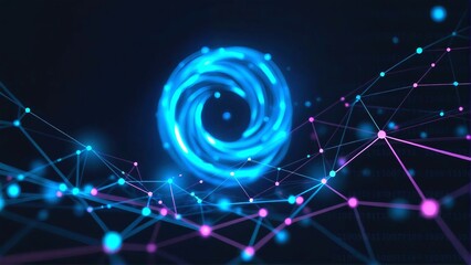 Obraz premium Blue and Pink Network An Abstract Digital Vortex