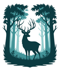 Majestic Deer Silhouette in Enchanted Forest.