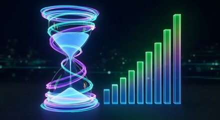 Dynamic Hourglass & Growing Bar Graph: Time, Progress, Data Visualization, Business Growth Concept