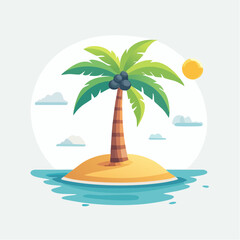Fototapeta premium Cartoon Tropical Island with Palm Tree