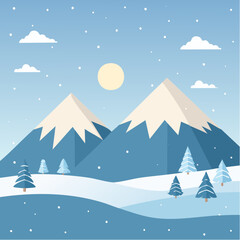 Snowy mountain peaks with falling snow, conveying winter and wilderness.