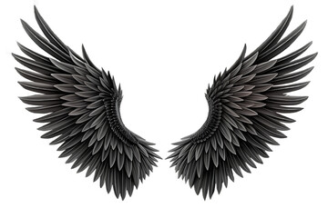 Dark feathered wings spread isolated on a transparent background