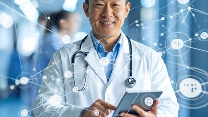 Doctor holding tablet smiling - Powered by Adobe