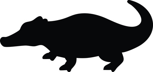 Alligator Silhouette Isolated on White Background,