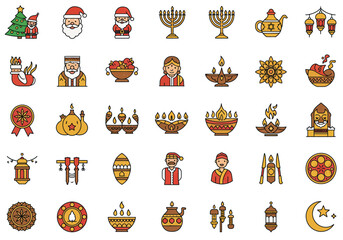 Flat Vector Festivals and Cultural Celebrations Icon Set