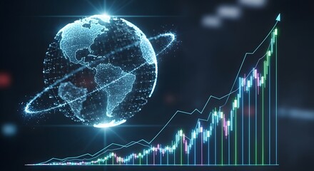 Global Business Growth & Technology: Digital Earth with Upward Financial Graph
