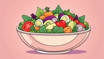 Vibrant vector illustration of a fresh garden salad in a bowl, a colorful concept for healthy eating, diet, and nutritious lifestyle