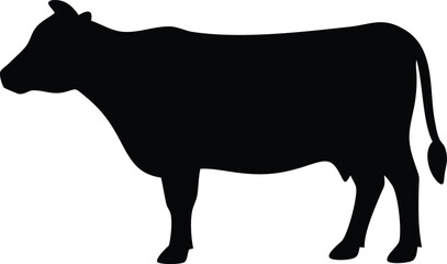 Black Cow Silhouette on White Background, Farm Animal Icon